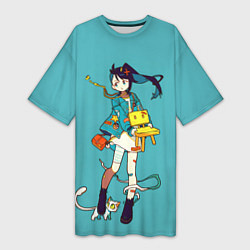 Футболка женская длинная Судзумэ закрывает двери, цвет: 3D-принт