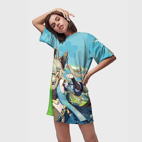 Женская длинная футболка Kirara Genshin Impact / 3D-принт – фото 3