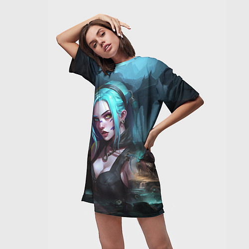 Женская длинная футболка Jinx art fantasy / 3D-принт – фото 3