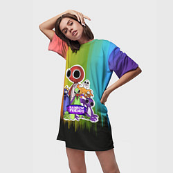 Футболка женская длинная Компания радужных друзей, цвет: 3D-принт — фото 2