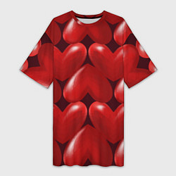 Футболка женская длинная Red hearts, цвет: 3D-принт