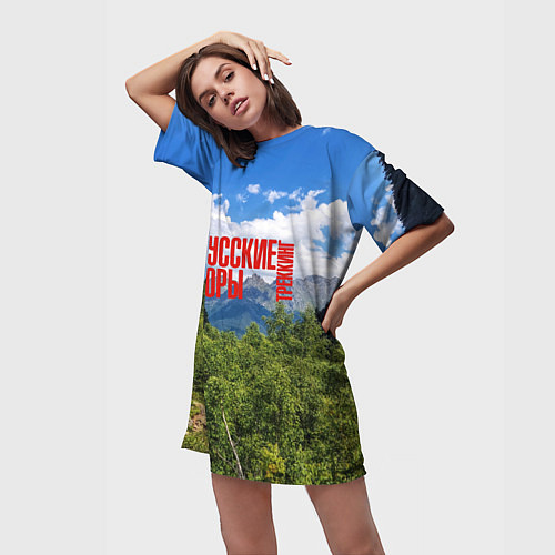 Женская длинная футболка Треккинг по русским горам / 3D-принт – фото 3