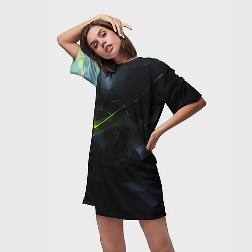 Женская длинная футболка Black green elements / 3D-принт – фото 3
