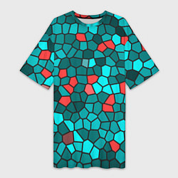 Футболка женская длинная Мозаика бирюзовый, цвет: 3D-принт