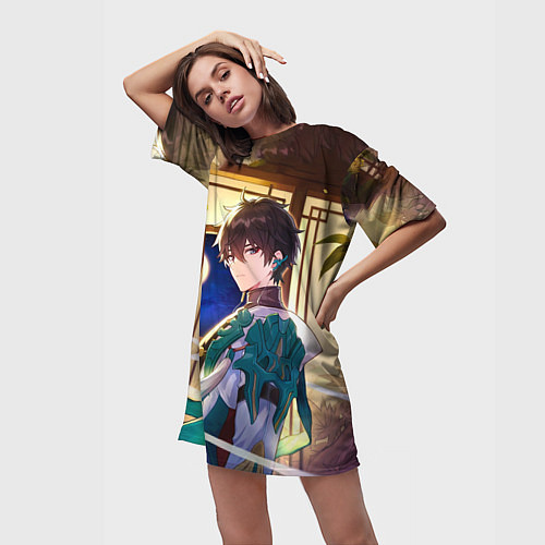 Женская длинная футболка Хонкай Стар Рейл: Дэн Хенг / 3D-принт – фото 3