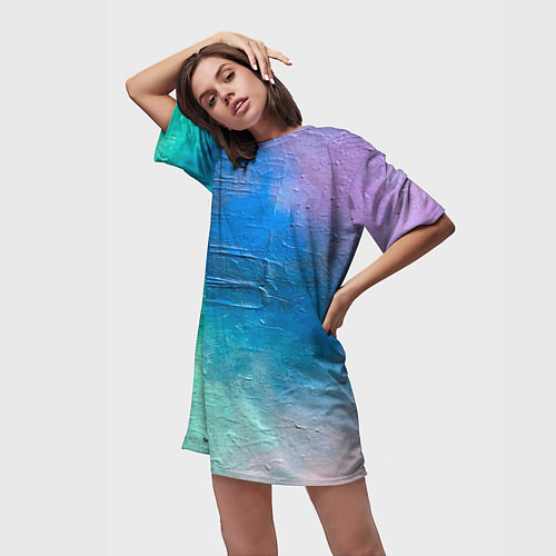 Женская длинная футболка Пудра и голубые краски / 3D-принт – фото 3