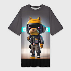 Футболка женская длинная Малютка-капибара - нейросеть - киберпанк, цвет: 3D-принт