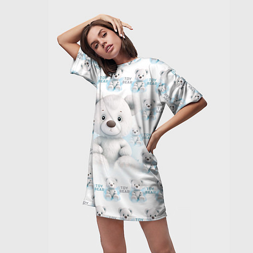 Женская длинная футболка Плюшевый белый медведь / 3D-принт – фото 3