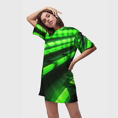 Женская длинная футболка Green neon abstract / 3D-принт – фото 3