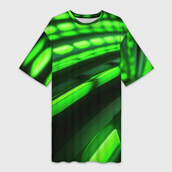 Футболка женская длинная Green neon abstract, цвет: 3D-принт