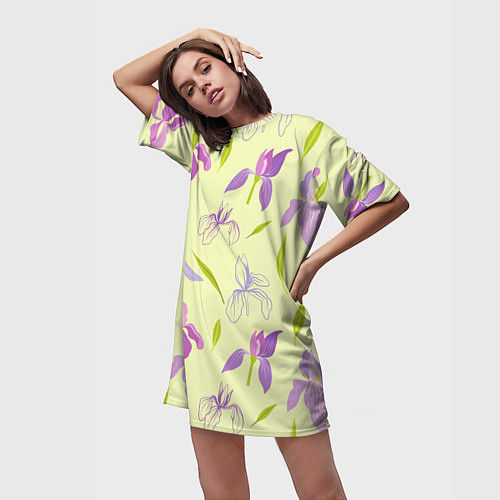 Женская длинная футболка Фиолетовые лилии / 3D-принт – фото 3