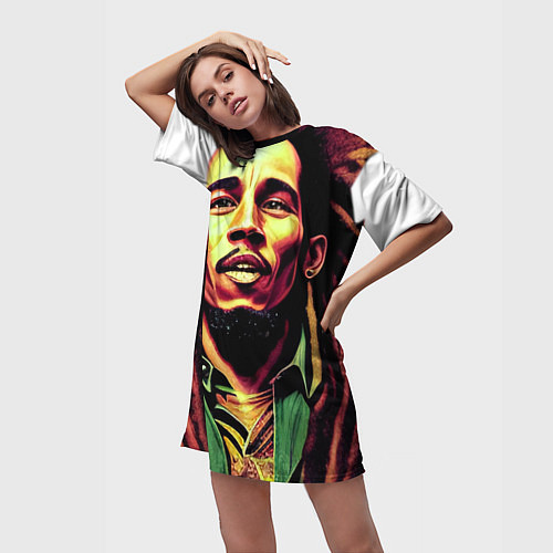 Женская длинная футболка Digital Art Bob Marley in the field / 3D-принт – фото 3