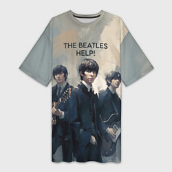 Футболка женская длинная The Beatles - Help, цвет: 3D-принт