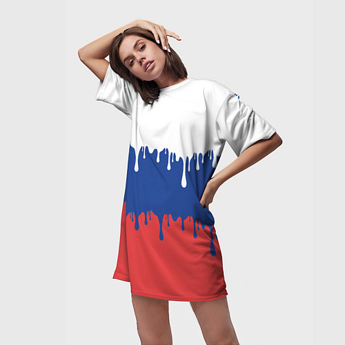 Женская длинная футболка Флаг России - потёки / 3D-принт – фото 3