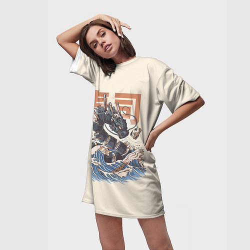 Женская длинная футболка Суши дракон с иероглифами в японском стиле / 3D-принт – фото 3