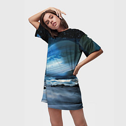 Футболка женская длинная Падение Сатурна - пейзаж, цвет: 3D-принт — фото 2