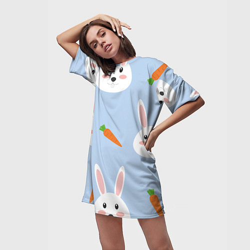 Женская длинная футболка Зайчики и морковки / 3D-принт – фото 3