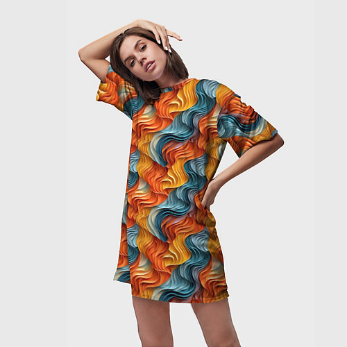 Женская длинная футболка Волны ярких красок / 3D-принт – фото 3