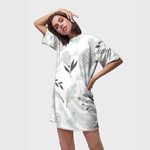 Женская длинная футболка Зайцы и растения паттерн / 3D-принт – фото 3