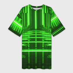 Футболка женская длинная Зеленые световые объекты, цвет: 3D-принт
