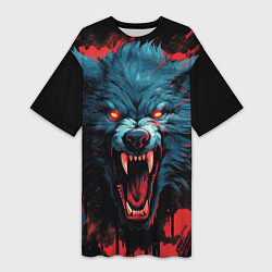 Футболка женская длинная Wolf black red, цвет: 3D-принт