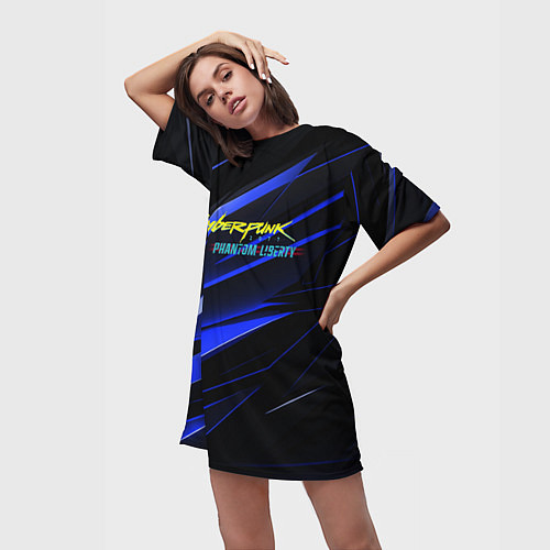 Женская длинная футболка Cyberpunk 2077 phantom liberty / 3D-принт – фото 3