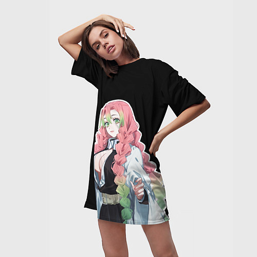 Женская длинная футболка Мицури канроджи - минимализм / 3D-принт – фото 3