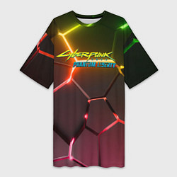 Футболка женская длинная Cyberpunk 2077 phantom liberty logo neon, цвет: 3D-принт