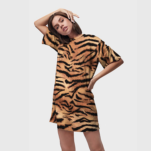 Женская длинная футболка Полосатая шкура тигра / 3D-принт – фото 3