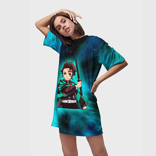 Женская длинная футболка Таджиро Комадо в космосе / 3D-принт – фото 3