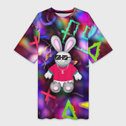 Футболка женская длинная Кролик в футболке, цвет: 3D-принт