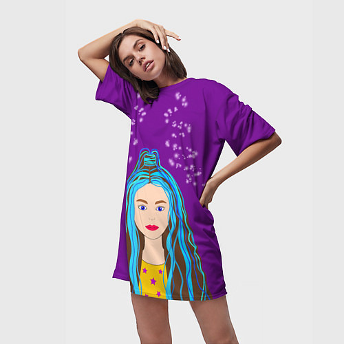 Женская длинная футболка Девочка Мальвинка / 3D-принт – фото 3