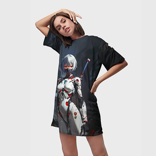 Женская длинная футболка Аянами Рей с мечом - Евангелион / 3D-принт – фото 3