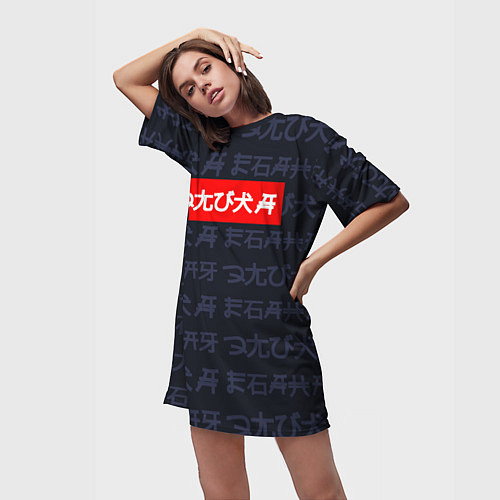 Женская длинная футболка Элита иероглифами / 3D-принт – фото 3