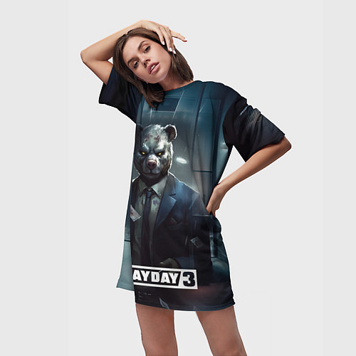Женская длинная футболка Payday 3 bear / 3D-принт – фото 3