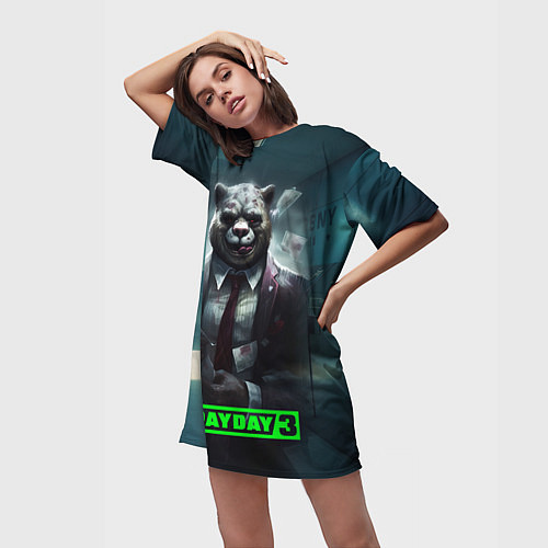 Женская длинная футболка Payday 3 crazy bear / 3D-принт – фото 3