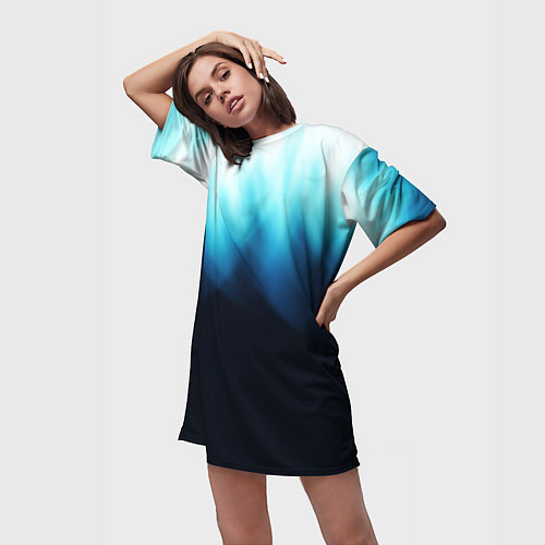 Женская длинная футболка Синее пламя огня на черном / 3D-принт – фото 3