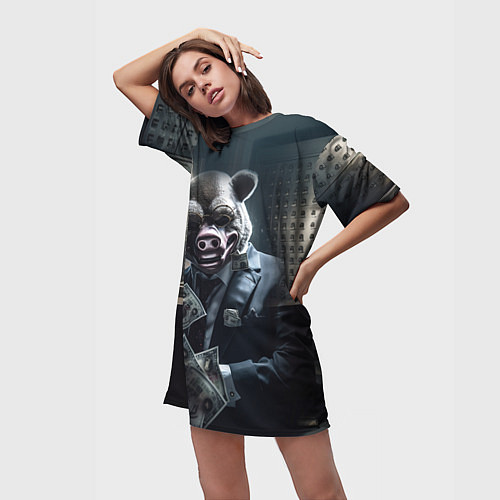 Женская длинная футболка Payday 3 animal mask / 3D-принт – фото 3