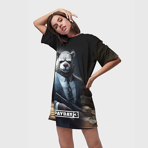 Женская длинная футболка Payday3 bear / 3D-принт – фото 3