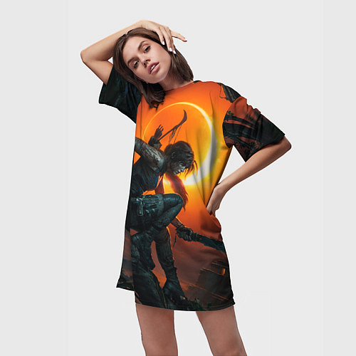 Женская длинная футболка Тень Лары Крофт / 3D-принт – фото 3