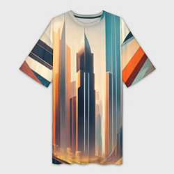 Футболка женская длинная Небоскребы, цвет: 3D-принт