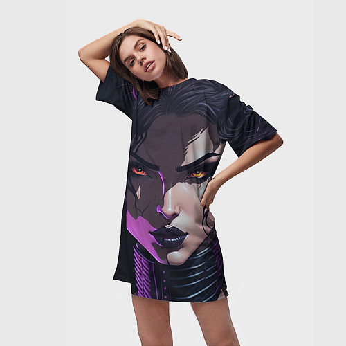 Женская длинная футболка Кибернетическая ведьма / 3D-принт – фото 3