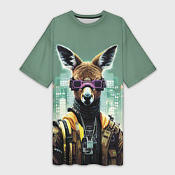 Футболка женская длинная Cool kangaroo - cyberpunk, цвет: 3D-принт