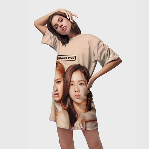 Женская длинная футболка Blackpink Jisoo and Rose / 3D-принт – фото 3