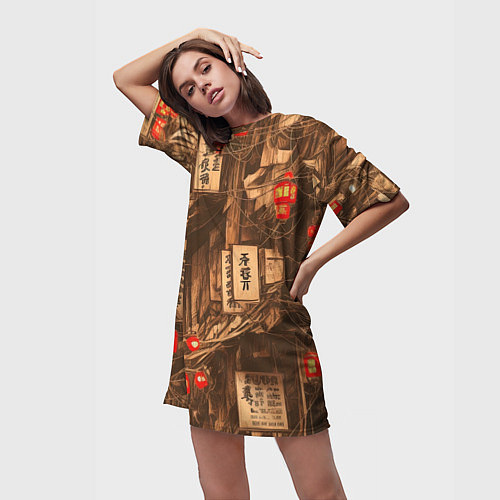 Женская длинная футболка Китайский квартал / 3D-принт – фото 3
