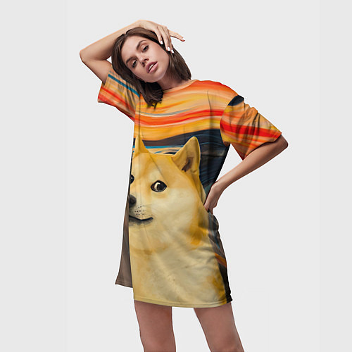 Женская длинная футболка Собака Доге пародия на Крик / 3D-принт – фото 3