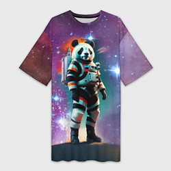 Футболка женская длинная Панда бравый космонавт - нейросеть, цвет: 3D-принт