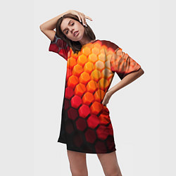 Футболка женская длинная Hexagon orange, цвет: 3D-принт — фото 2