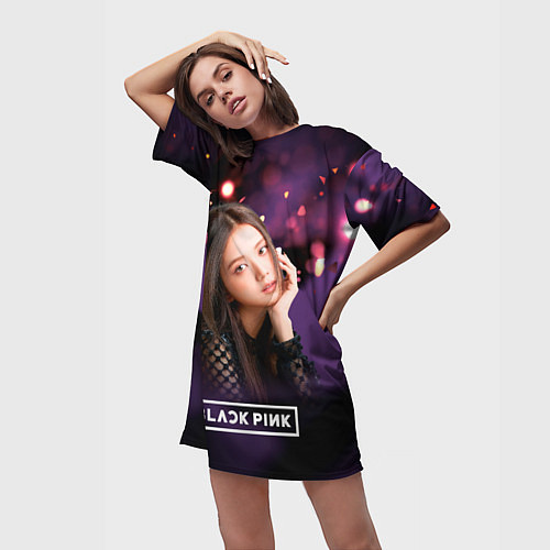 Женская длинная футболка Ким Джису Блэкпинк / 3D-принт – фото 3