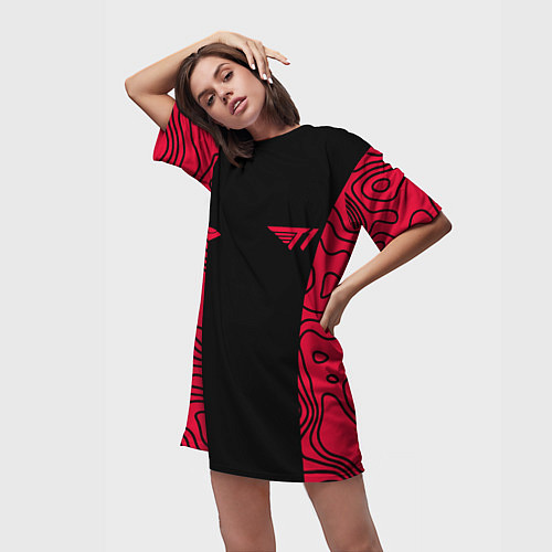 Женская длинная футболка T1 форма red / 3D-принт – фото 3
